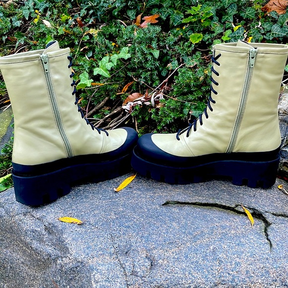 WOMENS PALOMA BARCELO ARMY  GREEN LEATHER COMBAT BOOTS - 9 - NEW ! - Picture 5 of 9